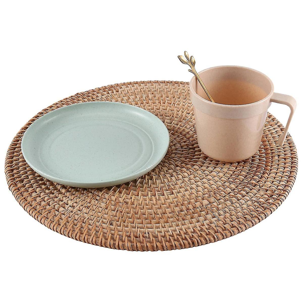 3 Pcs Handmade Round Natural Rattan Placemat Farmhouse Round Wicker Placemats For Dining Table,wedd