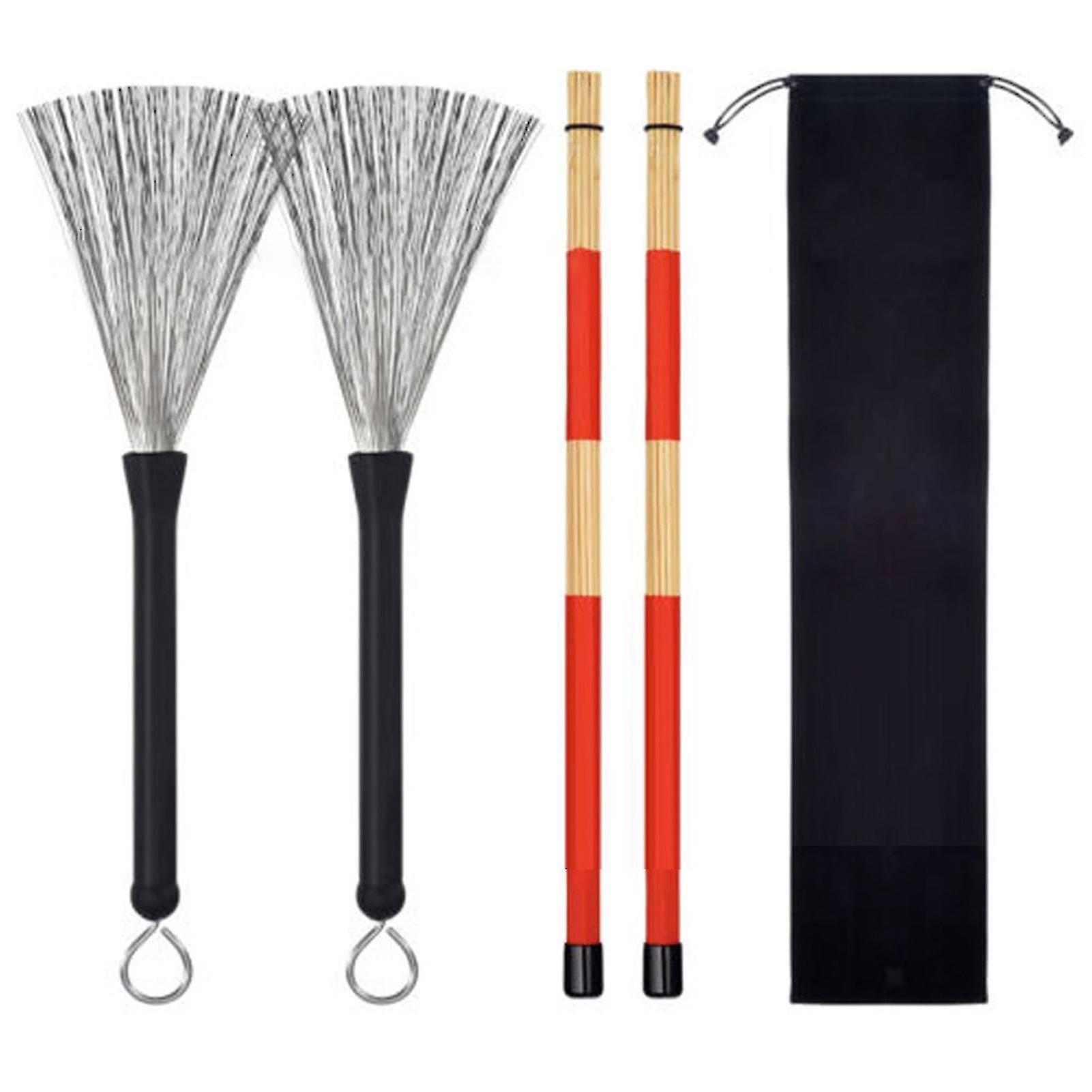 Drumstick Brush Set, Adjustable and Flexible, Stainless Steel, with Sticks