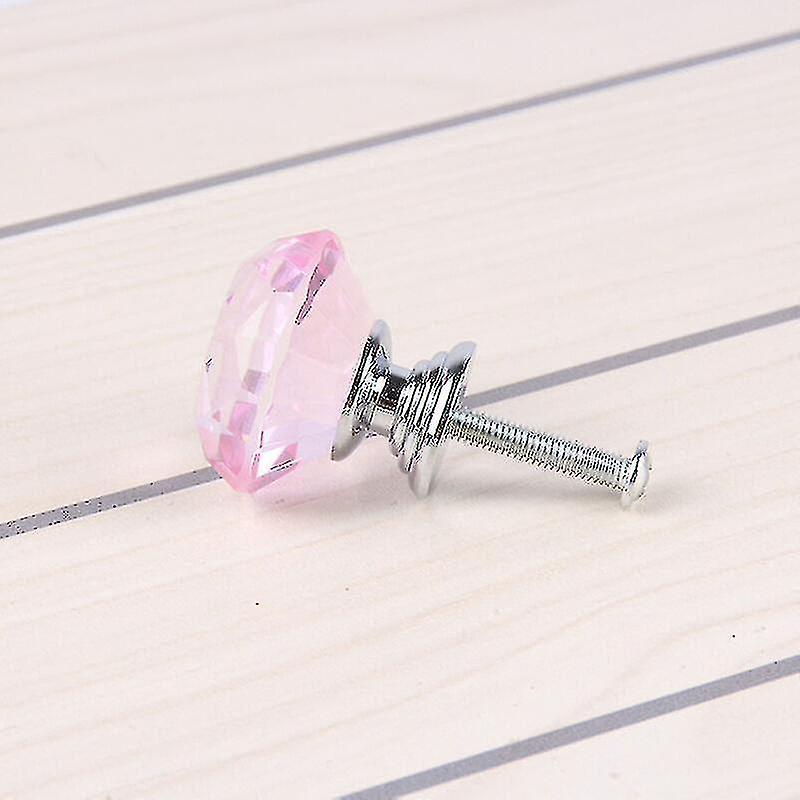 10 Pcs 30mm Glass Cupboard Knobs Crystal Diamond Shape Pull Handle For Dresser Drawers Wardrobe Kitchen Cupboards,pink