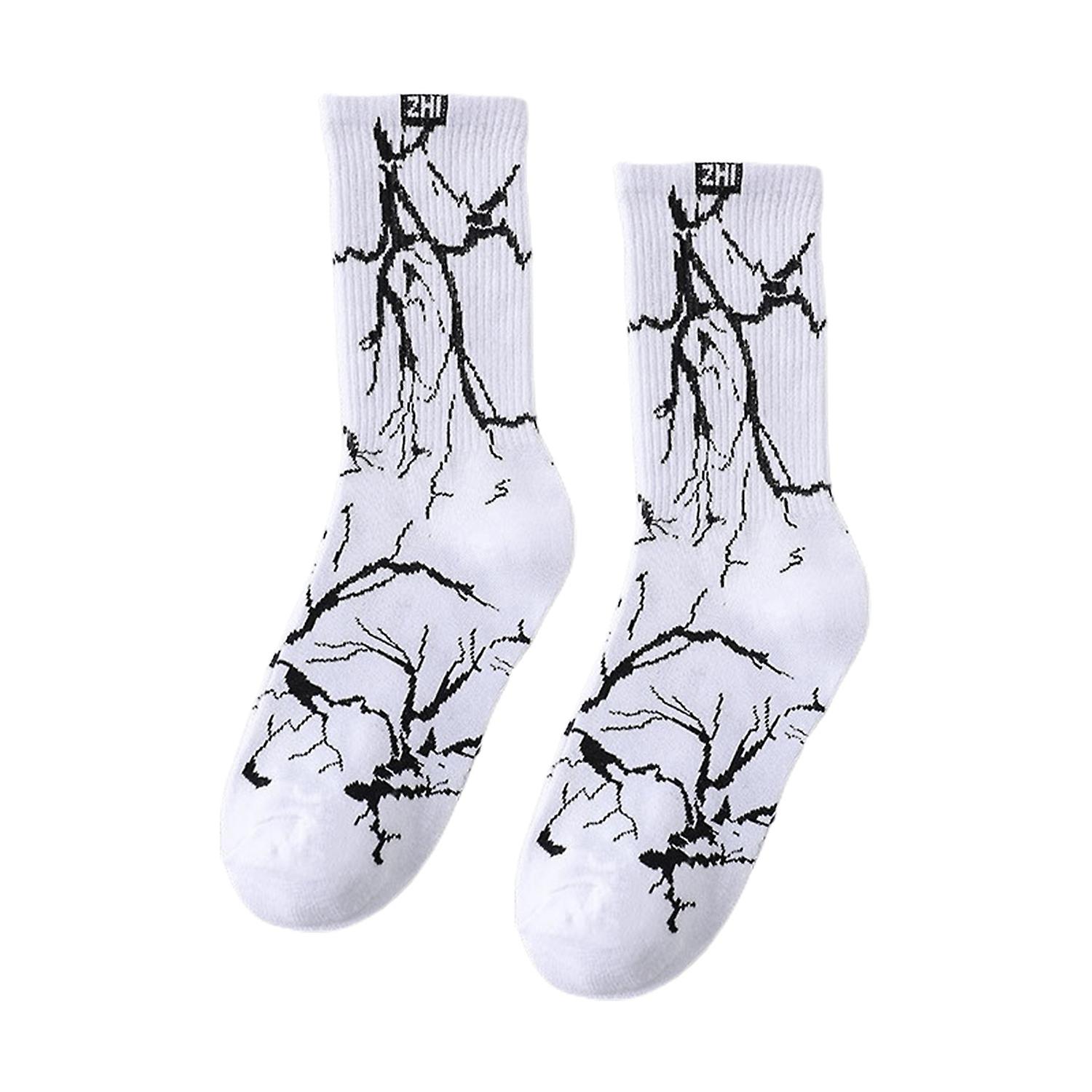 1 Pair Men Spring Fall Socks Comfortable Printing Middle Tube Flashing One Size Sweat Absorption