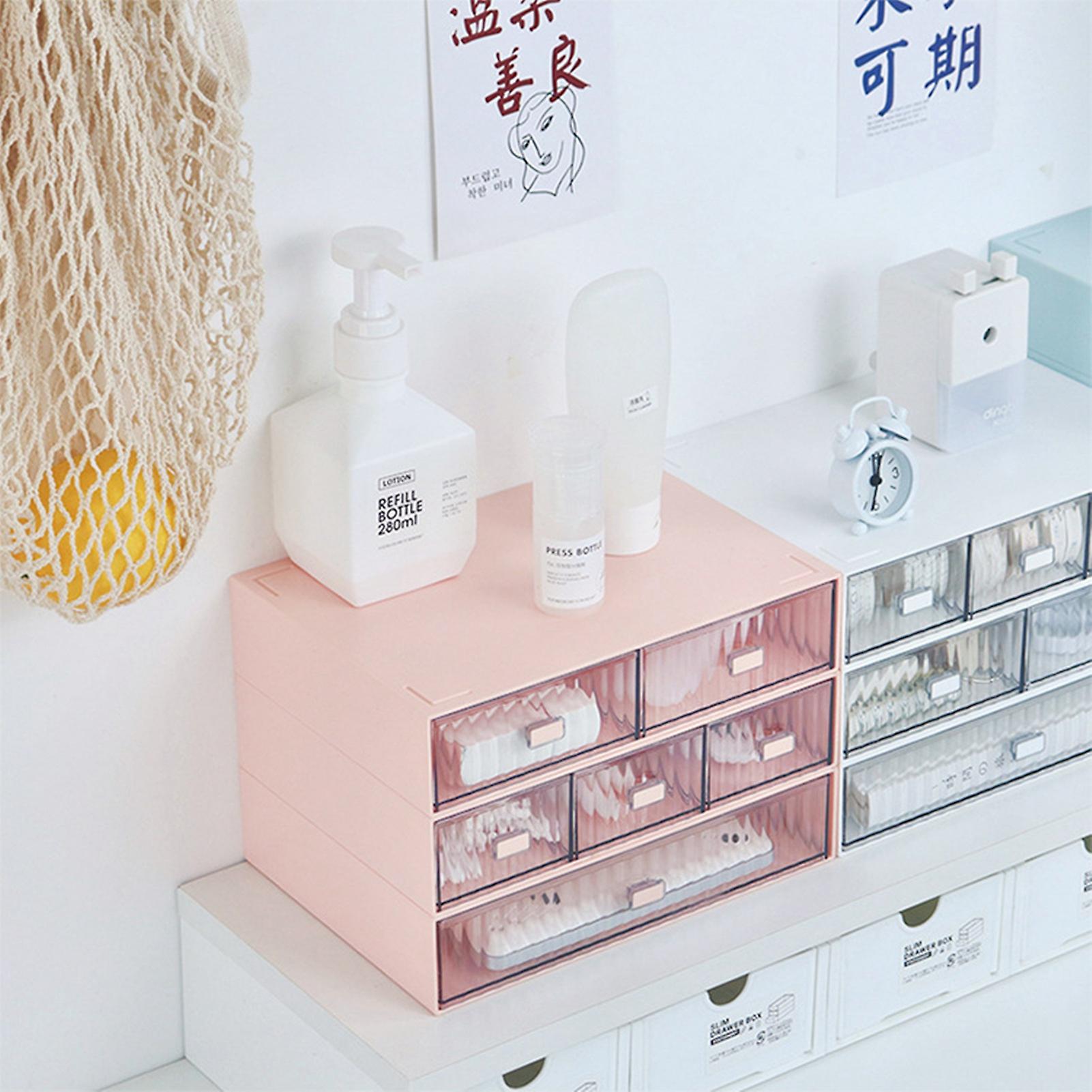 Desktop Drawer Organizer Waterproof Dustproof Plastic DIY Combination Multi Layer Stackable Drawer Storage Case Striped Pink 1 Drawer 