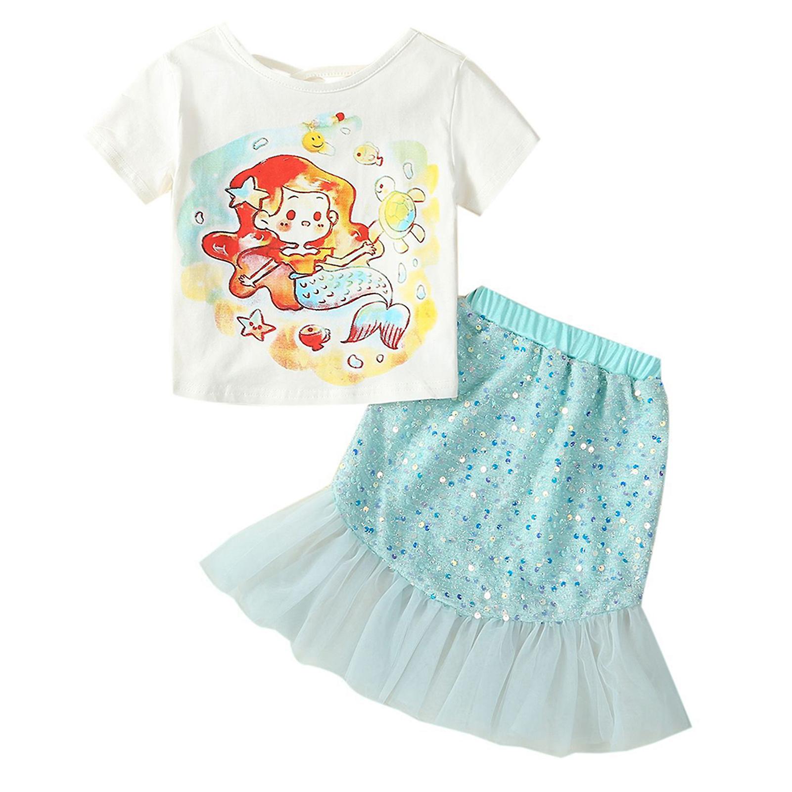 Mermaids Printed Top Short Skirt for Summer Skin-Friendly Breathable Clothes for Beach Vacation