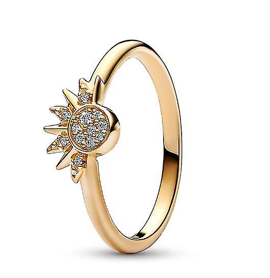 Sol Celestial E Anel da Lua Conjunto, Anel do Sol Brilhante/Anel da Lua Azul 16k Chapeado a Ouro/Prata