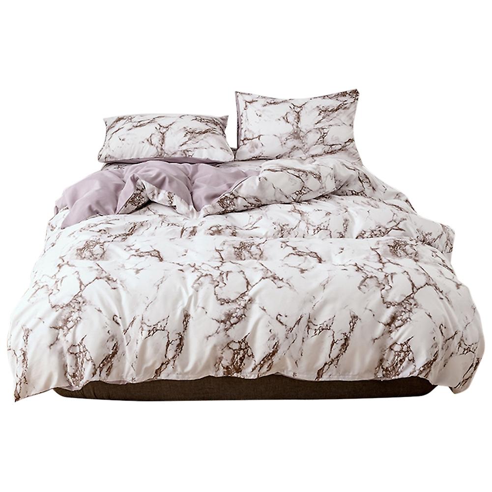 3Pcs Set Polyester Marbled Quilt Cover Pillowcase Bedding Set EU Double Size (Brown)