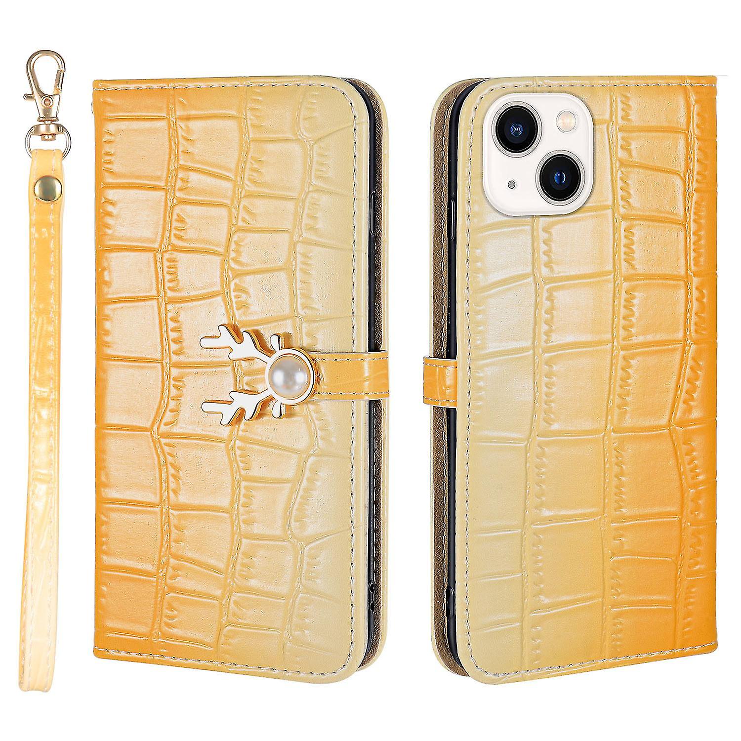  Elk Pattern Phone Case For Iphone 13 With Card Holder, Lanyard, Pu Leather Material, Wallet Function, Corner Fall Protection