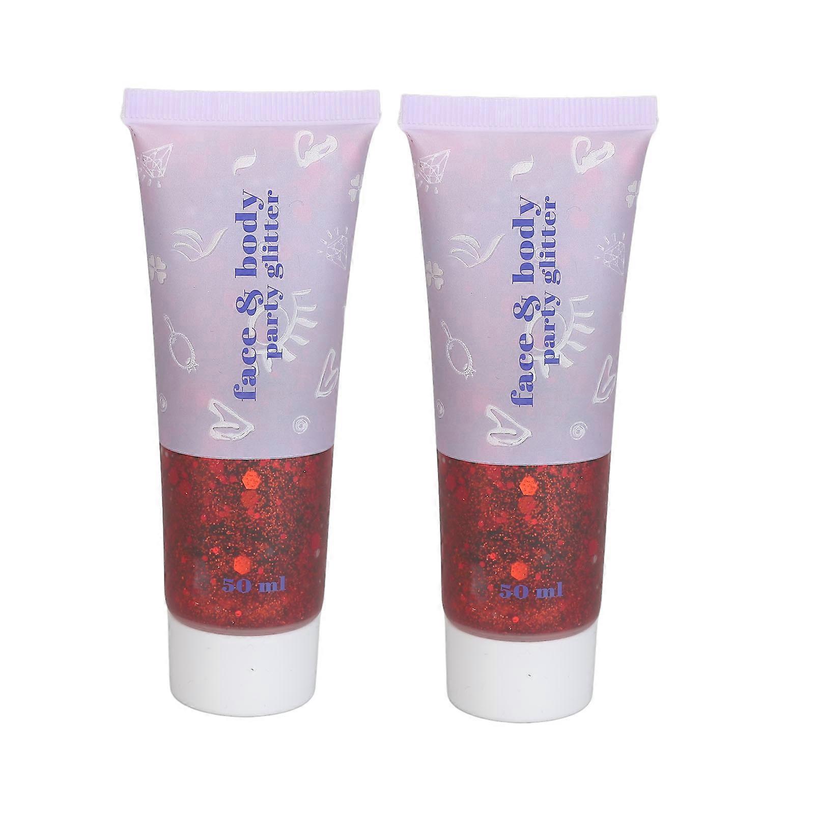 Gel pailleté visage corps, sûr, irritant, sans scintillement, facile à nettoyer, pour maquillage, concerts, 50 ml, 2 pièces, rouge vif