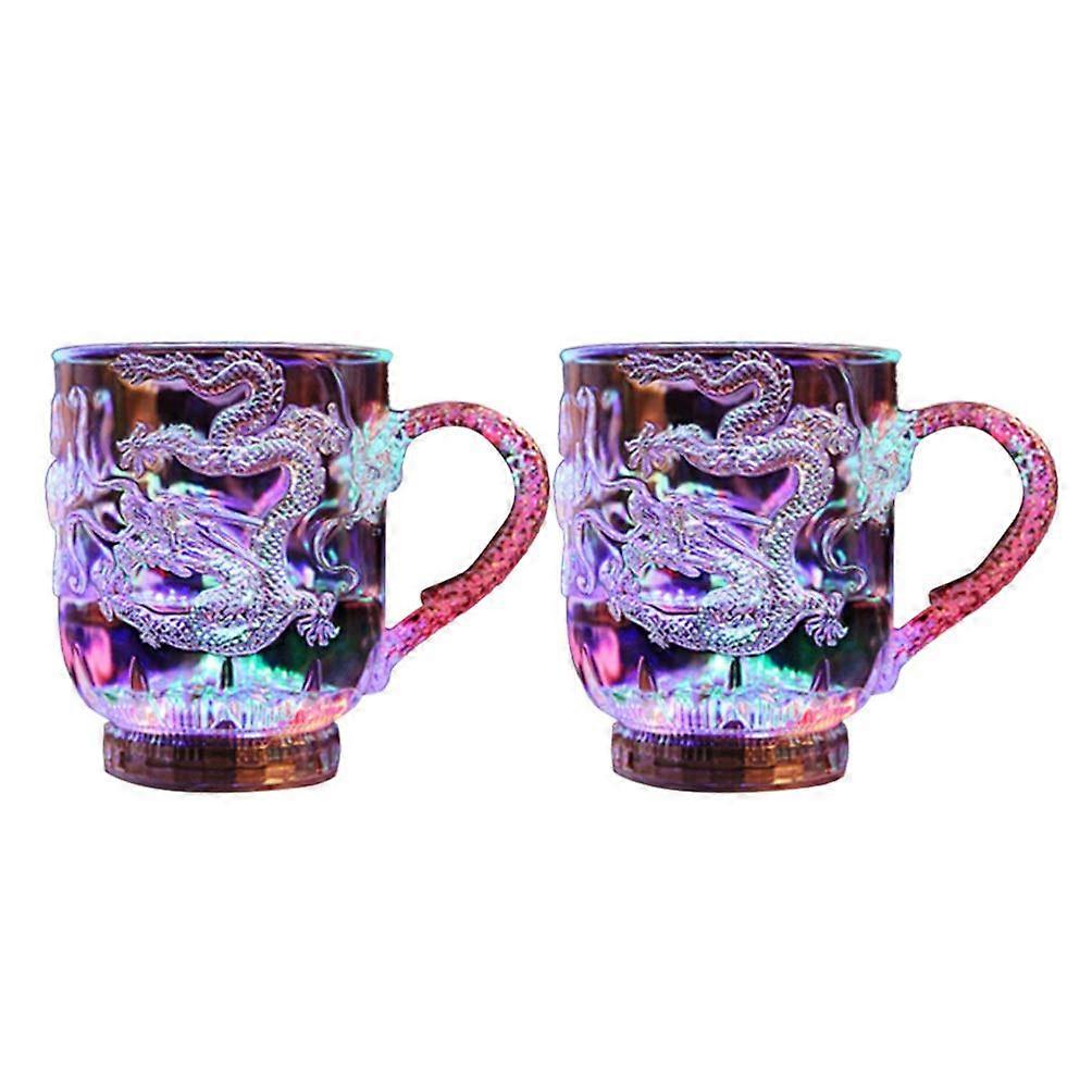 2pcs Flash Light Up Cups Color Changing Coffee Mug Glowing Wine Glasses Dragon Pattern Cup for Bar Home Drinking 285ML
