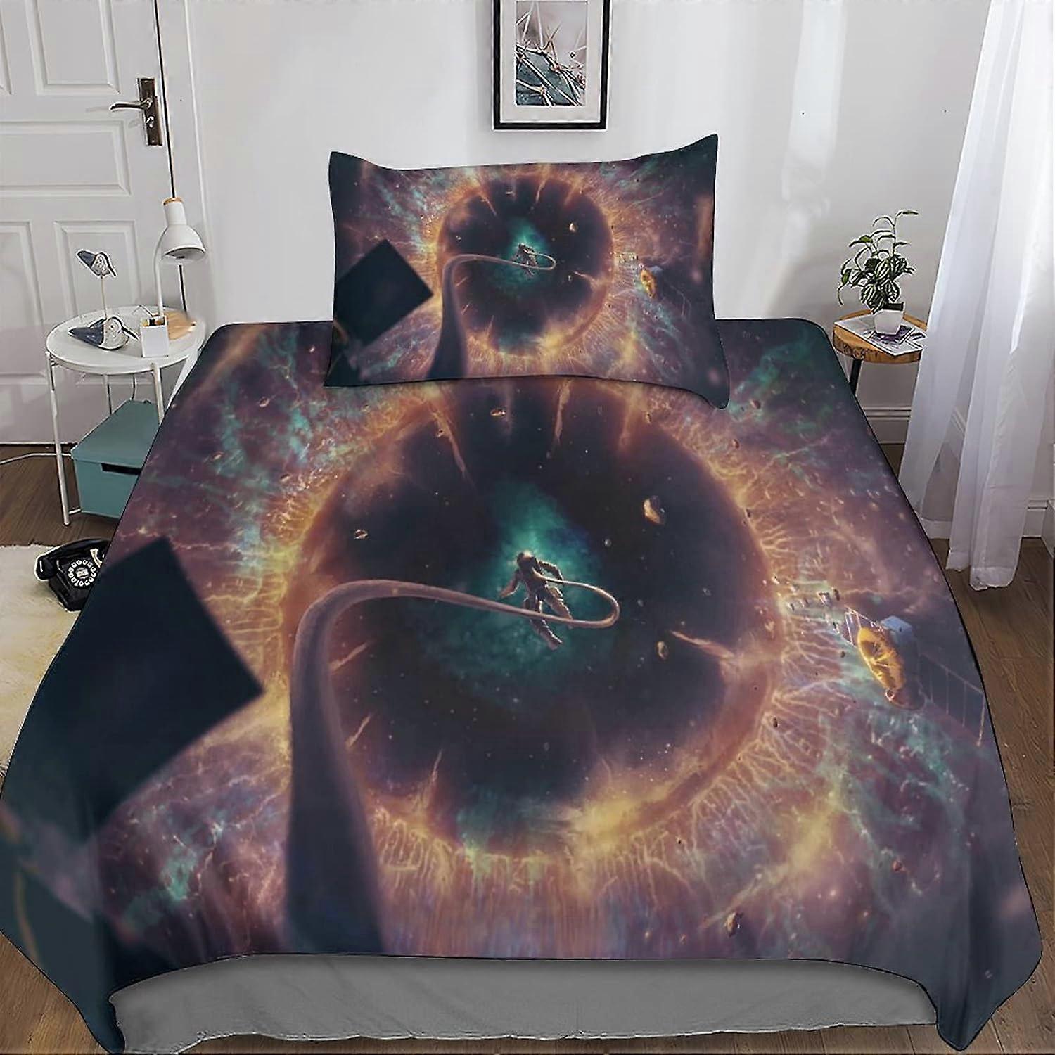 Fantasy Astronaut Duvet CoverPiece Sets Astronaut Print Microfiber Bedding Set with Pillowcase with Zipper Closure for Adults 135*200 CM