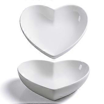 Store hjerteformede boller 2stk porselen hvit hjerteformet rett til desserter / salat / frukt / pasta eller romantisk middag, 23cm