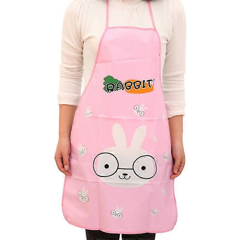 Patterned Waterproof Apron Shoulder Strap Apron Grease-Proof Loose Cooking Apron(Rabbit)