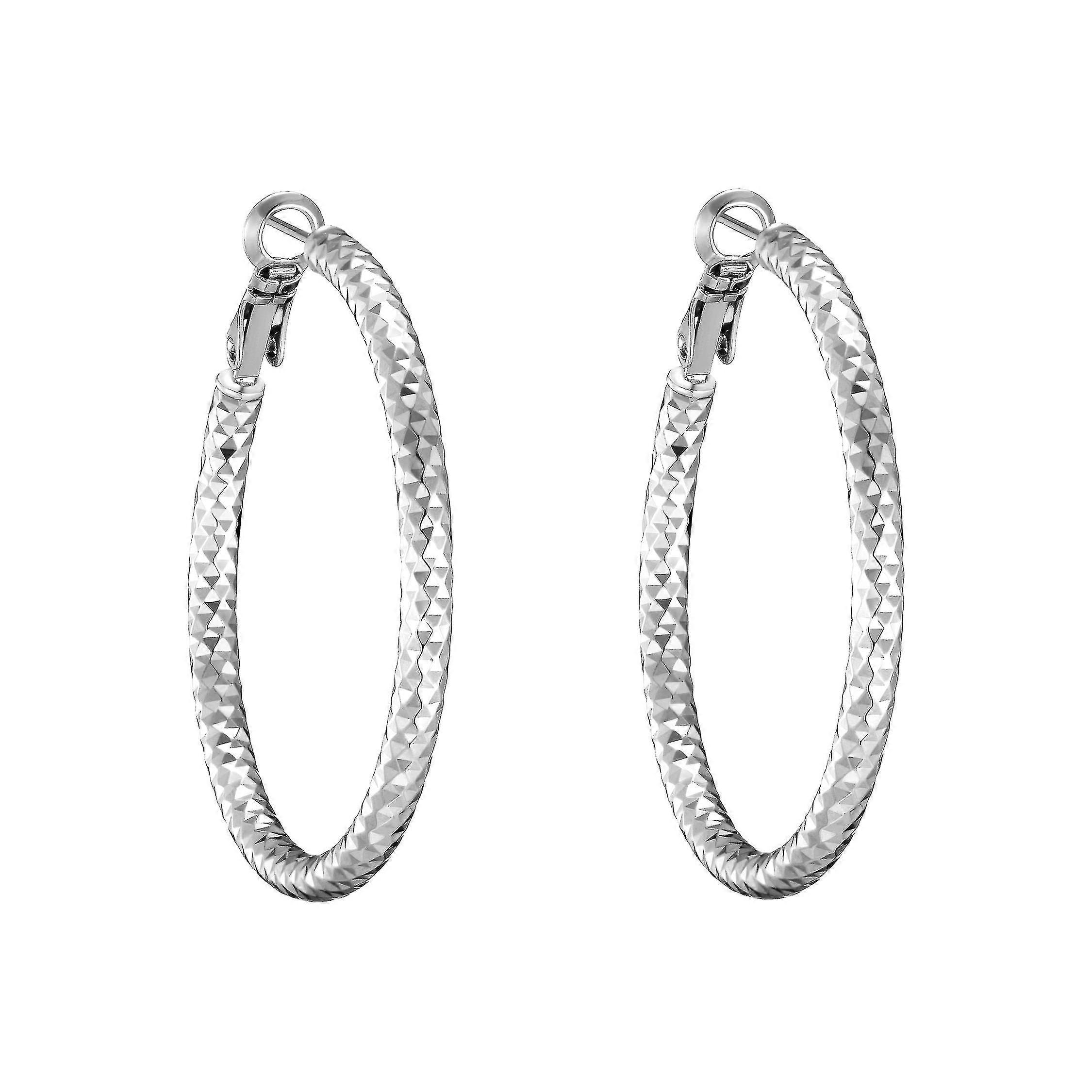 Silver Plated 40mm Diamond Cut Hoop Earrings