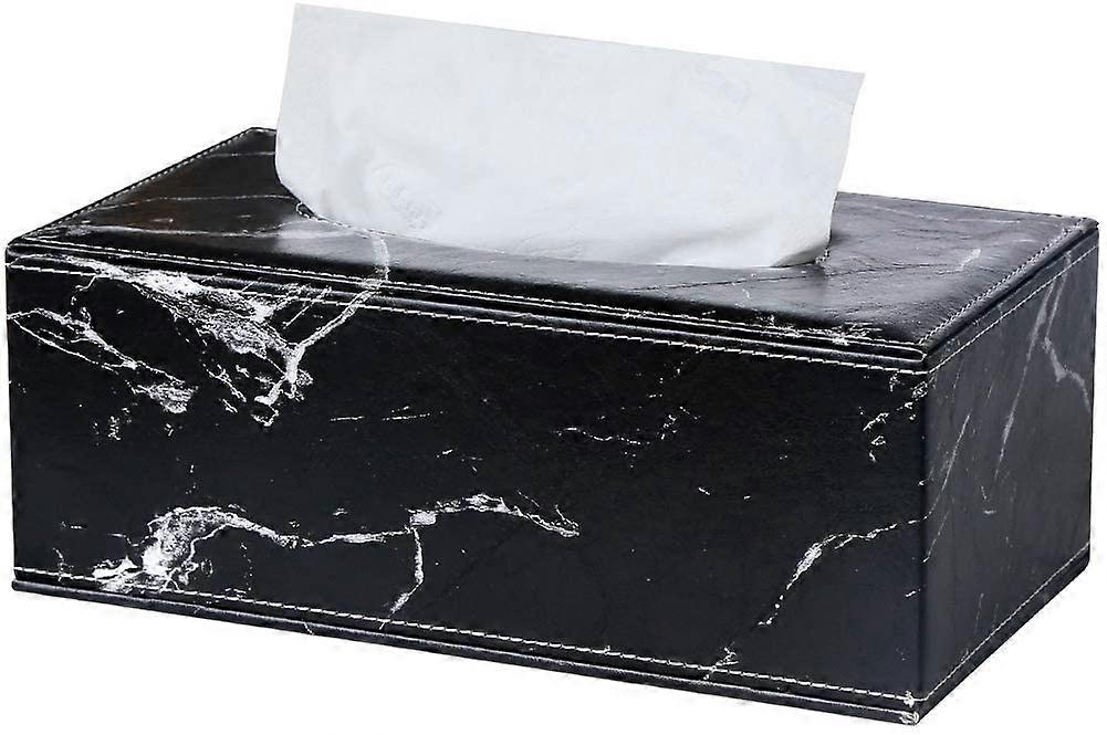 Caja de pañuelos de cuero rectangular (mármol negro)