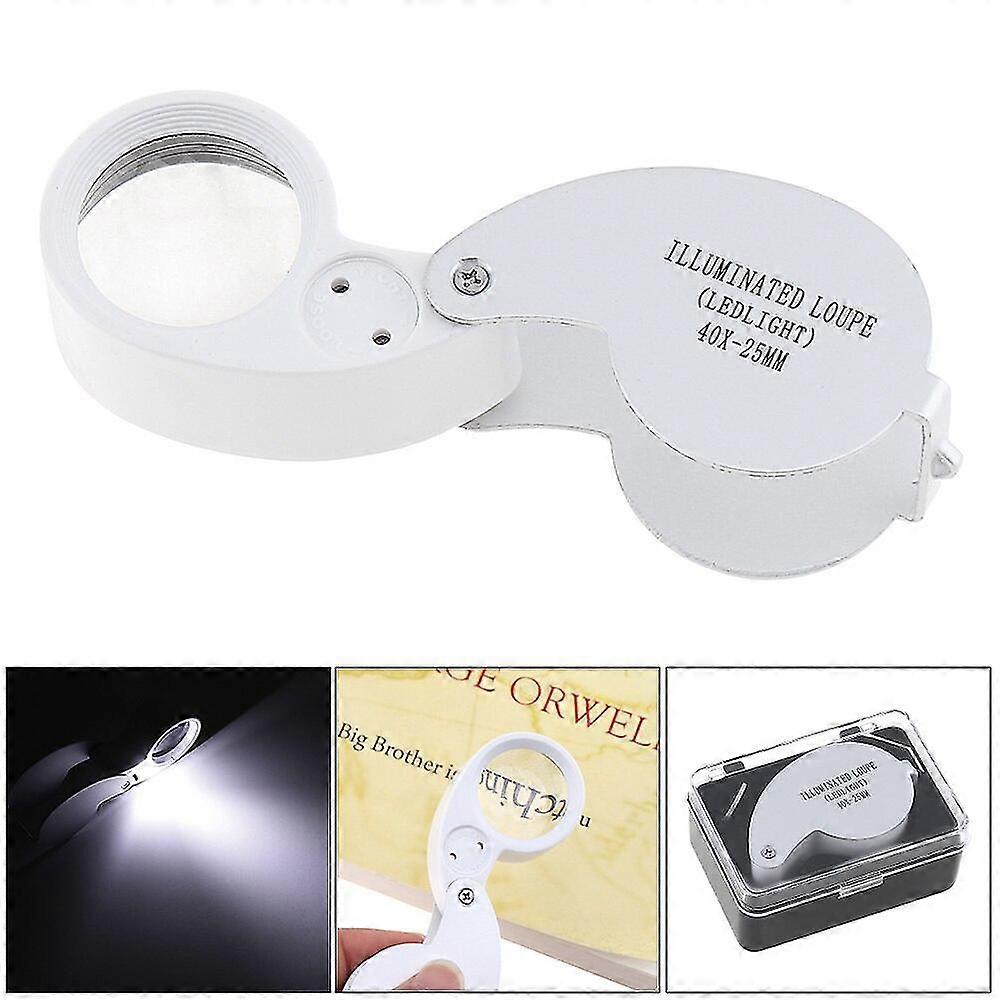 Alloy Jewelry Eye Loupe 40x Acrylic Optical Magnifier Portable Foldable Magnifying Glass With Led