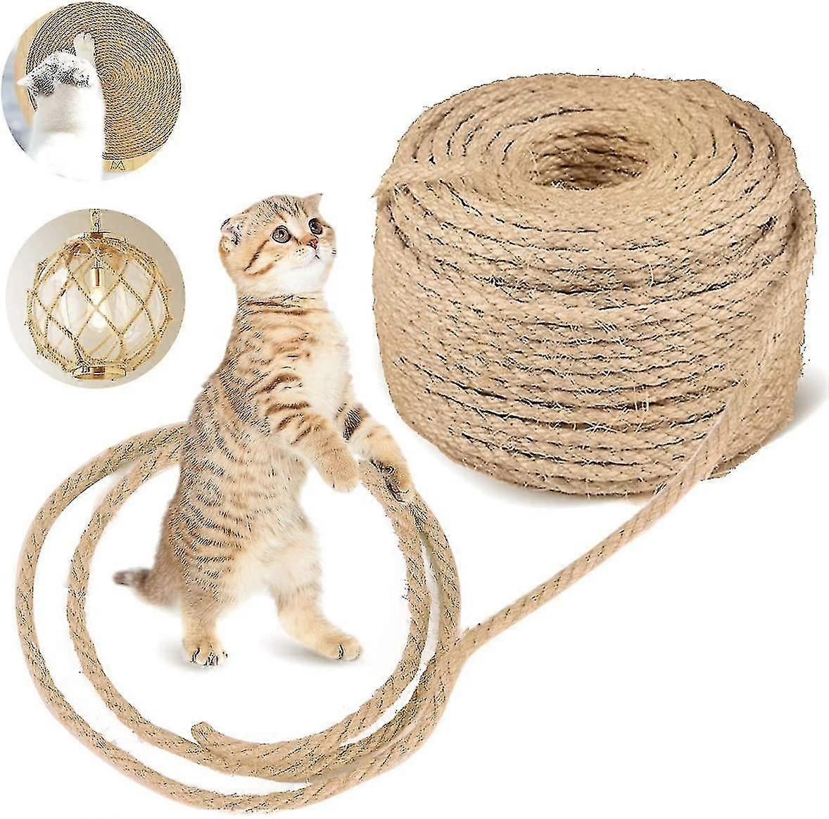 Natural Sisal Rope For Cat Scratch Pillar Repair And Replacement, Cat Trees, Scratch Tree, Cat Scratch Pad, 6mm*15m, Garden And Home Diy Decoration
