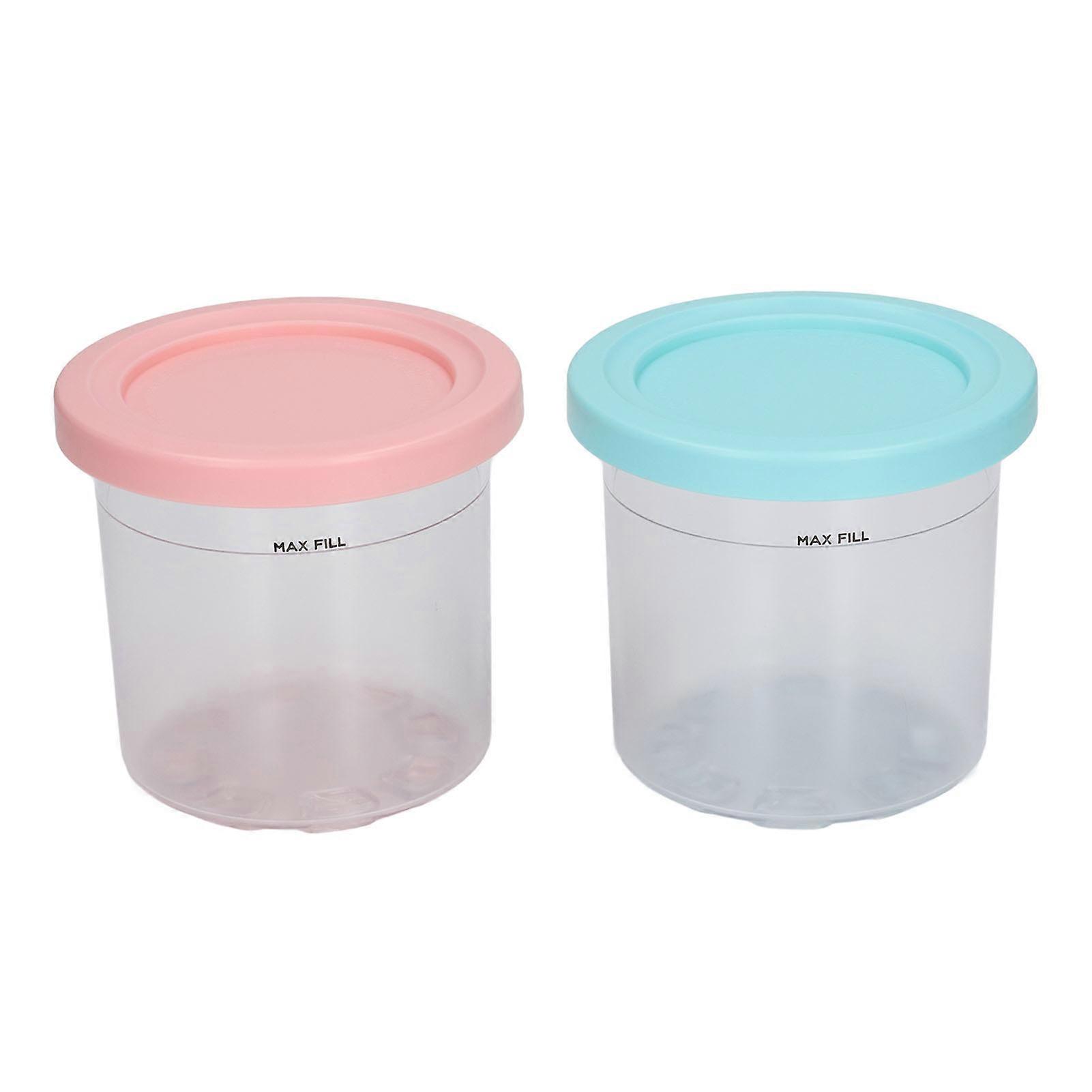 Ice Cream Pints Transparent Reusable Pints Homemade Ice Cream Container with Lids for NC299AMZ NC300s 2pcs Blue Pink
