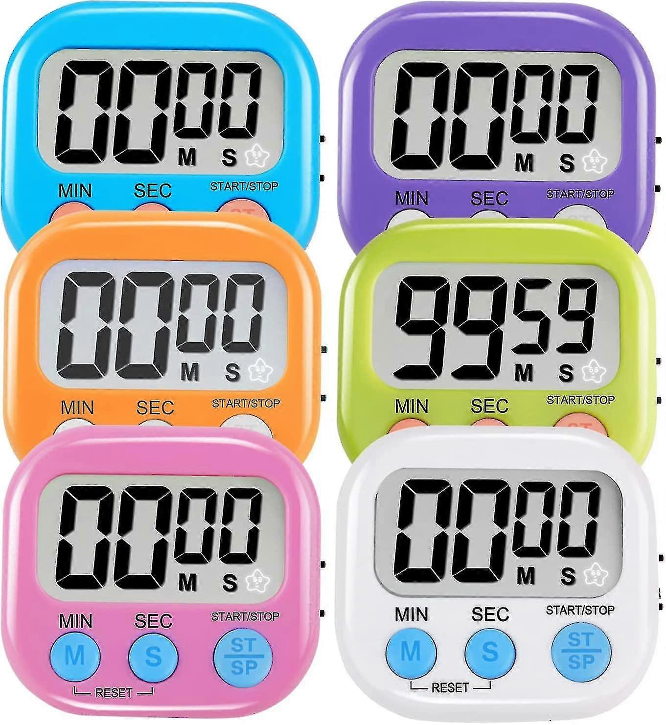 6 Pack Multi-function Electronic Timer - Magnetic Digital Timers Big Lcd Display The Loud / Silent Switch Countdown Timer Extensively Use In Break Tim