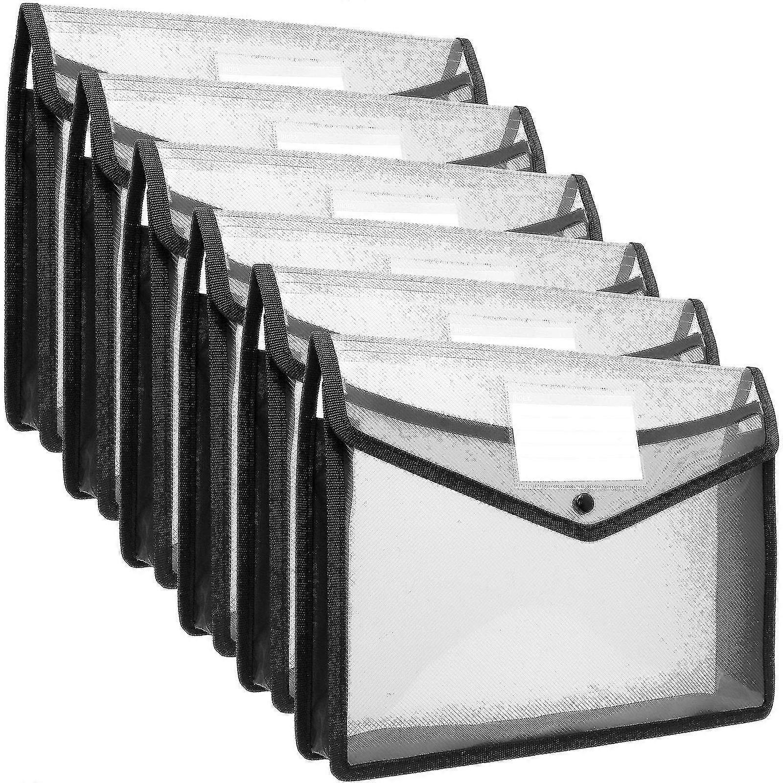 6pcs A4 Black Plastic Document Folder Waterproof Wallet Folder With Pocket For Home Office School