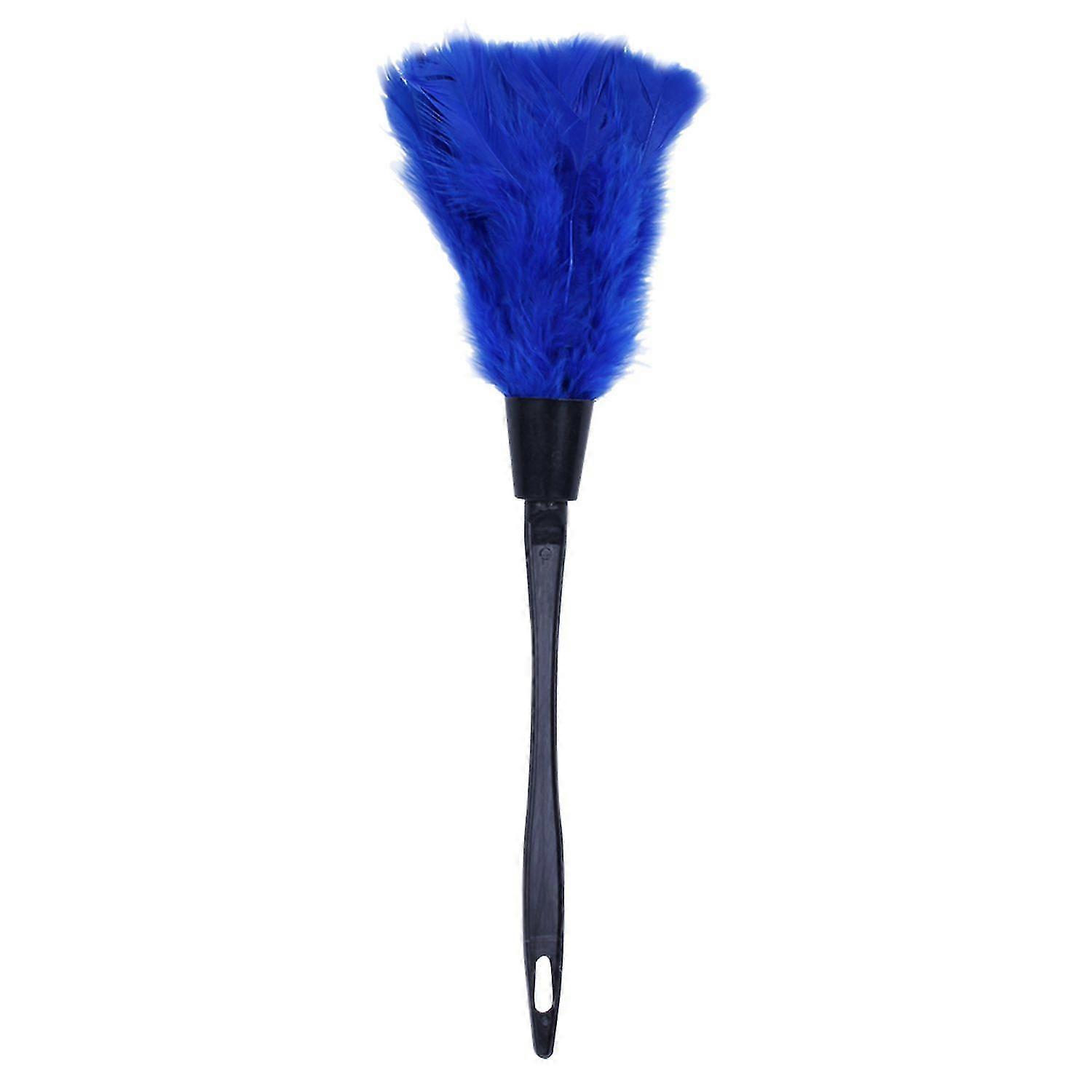 1pc Turkey Feather Duster With Black Plastic Handle Cleaning Tool(blue)35cm
