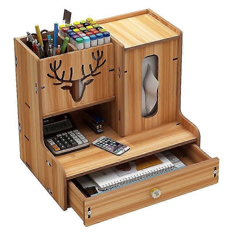 Multifunctional Pen Holder With Tissue Box And Drawer Office Student Dormitory Desktop Finishing Stationery Rack Pen Rack