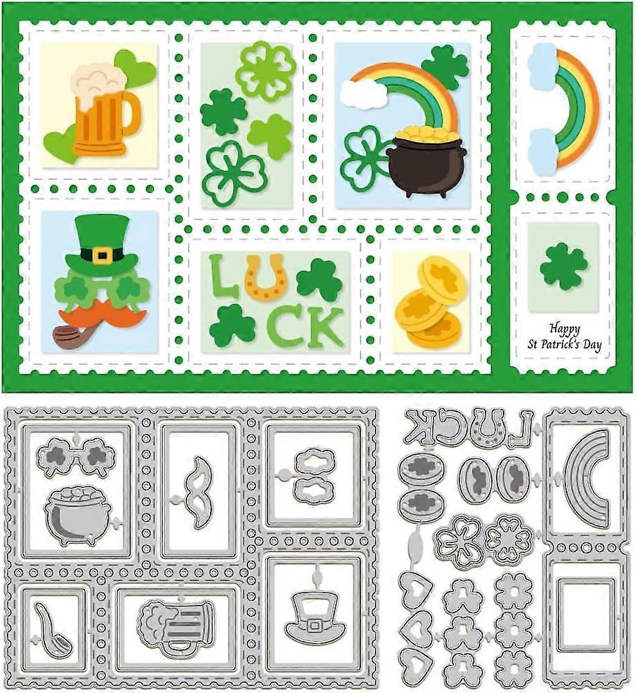 Saint Patrick's Day Postage Frame Cutting Dies for Card Making Metal Stamp Frame Die Cuts Cutting Dies Templates for Scrapbooking Journal Embossing Pa