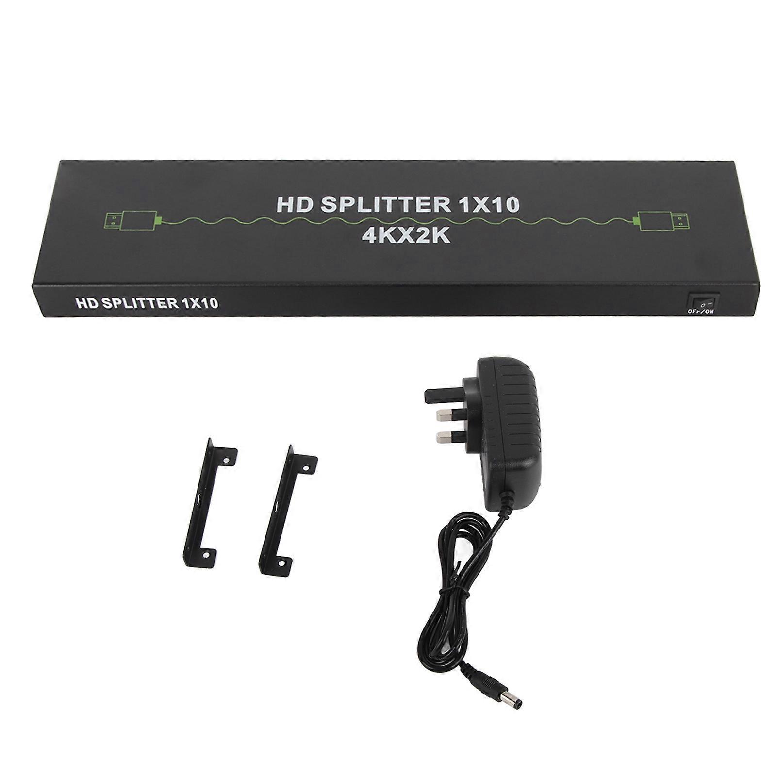 1 en 10 Out HD Multimedia Interface Splitter Support 4K 30Hz 3D Sound Video Sync 10 Way HD Video Splitter 100 ?240V UK Plug