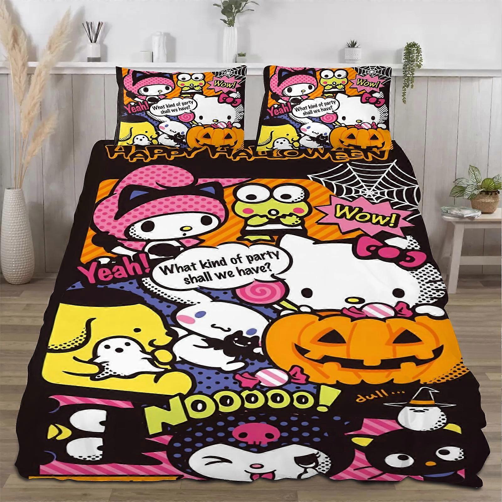 Bedding set XU578 Halloween Hello_Kitty_ Quilt Set Full,Soft Lightweight Quilts Quilted Bedspreads,3 Pieces Set PW578