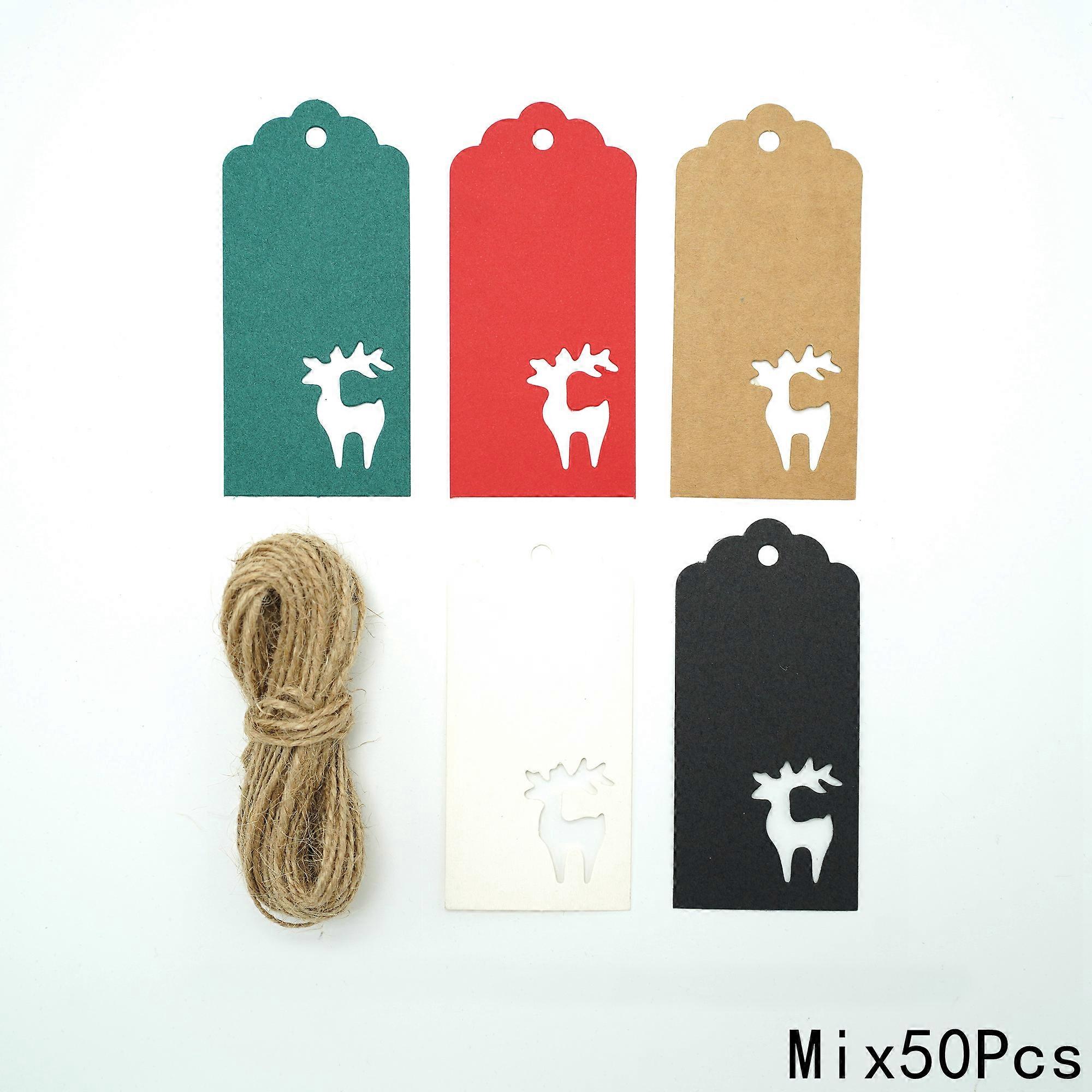 50PCS Kraft Paper Tags Hollow Snowflake/Tree/Deer Handmade DIY Crafts Hanging Tags for Christmas Gifts Wrapping Supply Labels