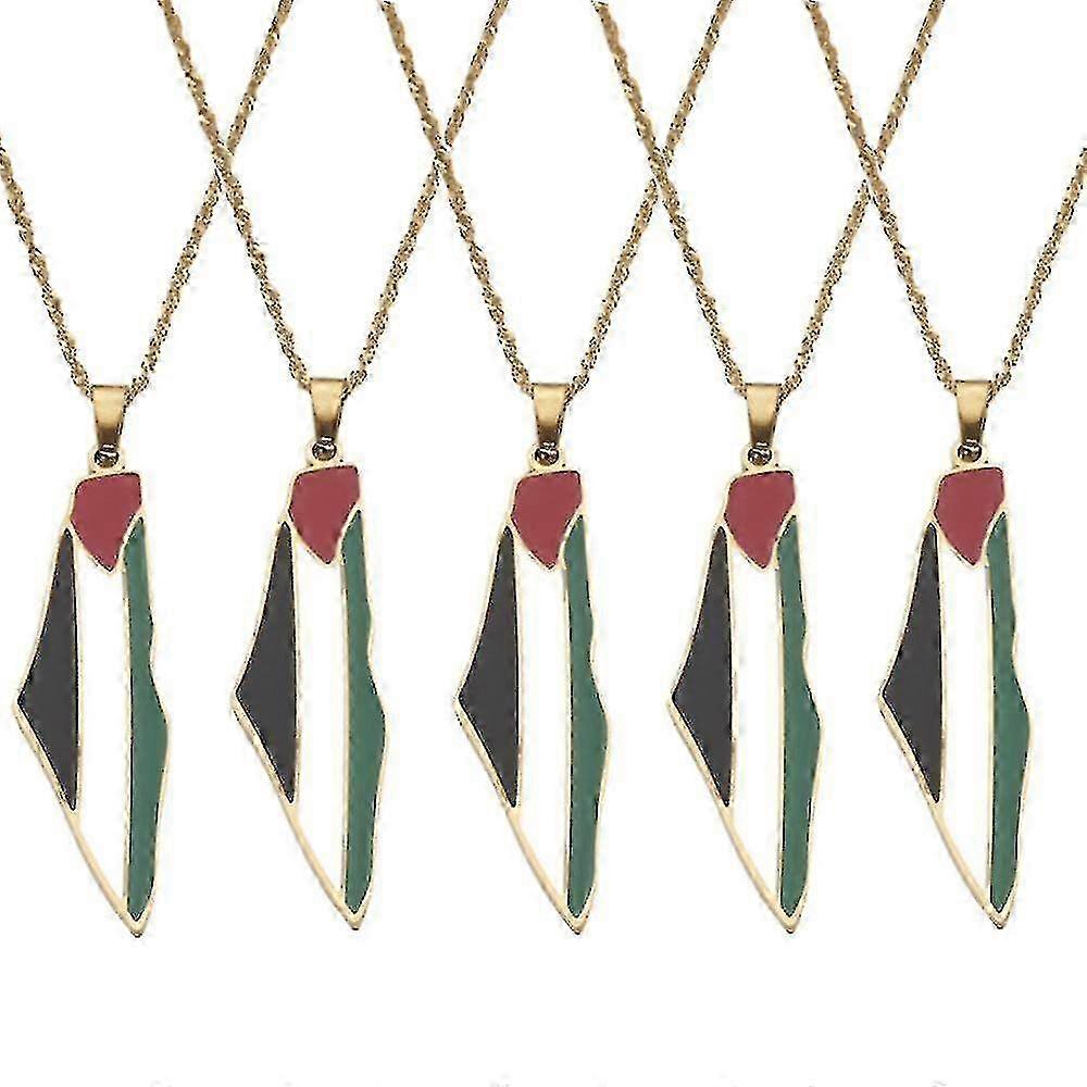 1-10 قطع مطلية بالذهب خريطة علم فلسطين قلادة قلادة مع 50 سنتيمتر سلسلة الفلسطينية الساخنة