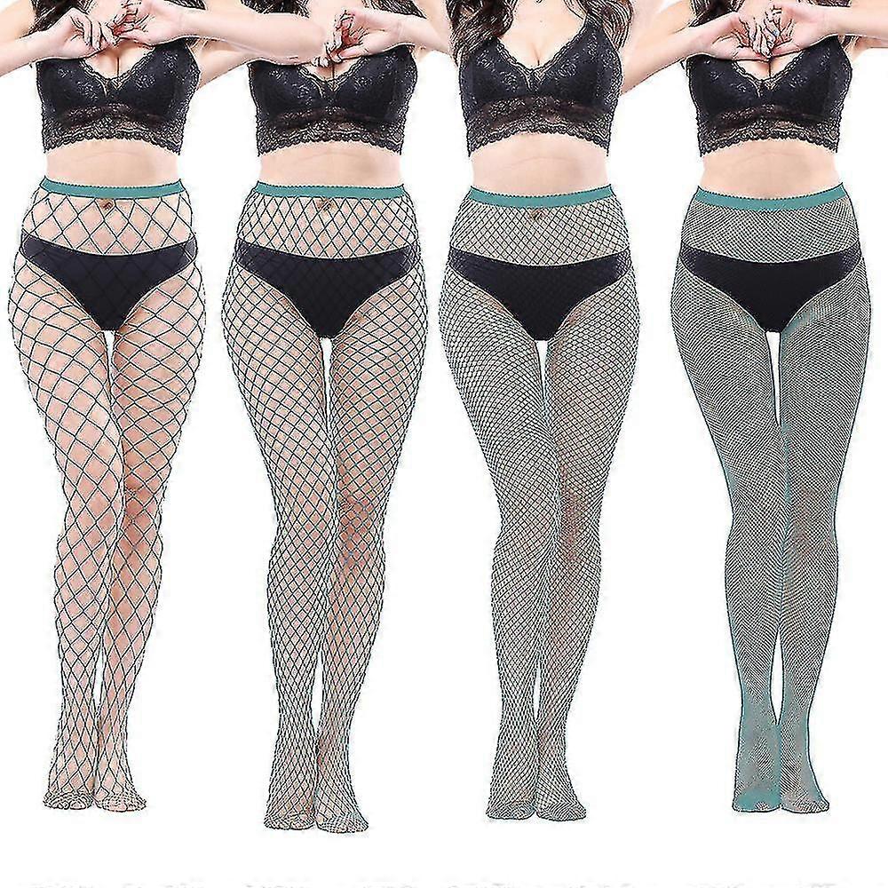 4 pezzi a vita alta calze collant a rete da pesca donne, reti da pesca a vita alta collant trasparenti A