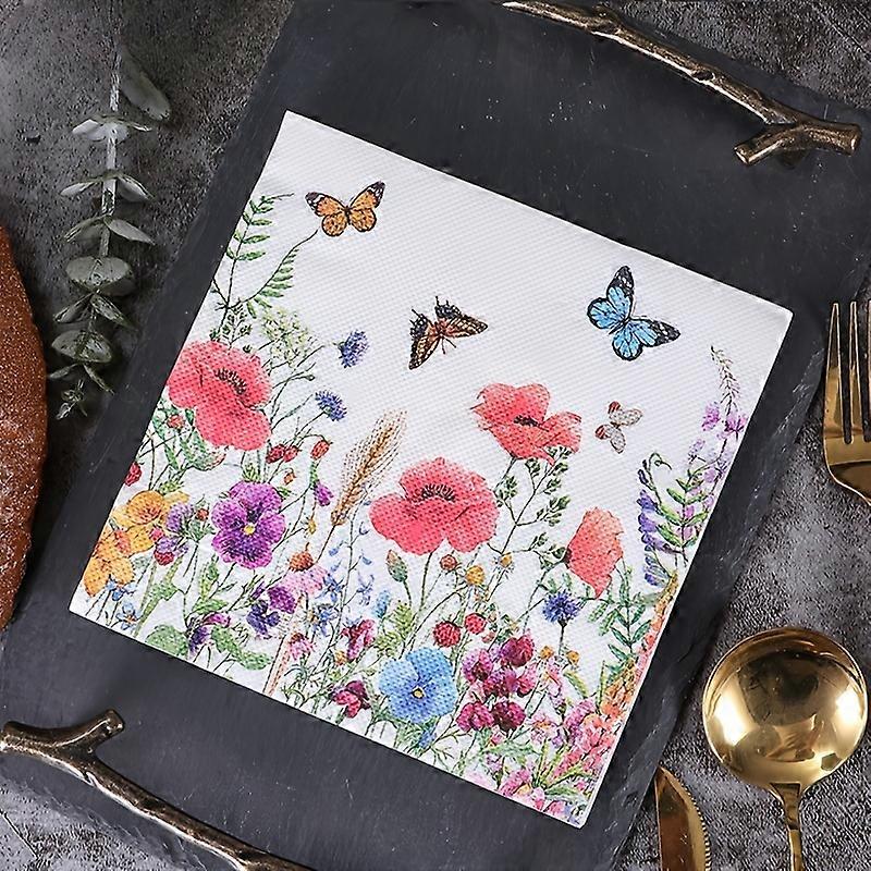 20pcs/set Spring Butterfly Flower Napkins For Restaurant Bakery, Suitable Facial Tissue Holiday Party Wedding Decorative Tissue Paper Easter Gift