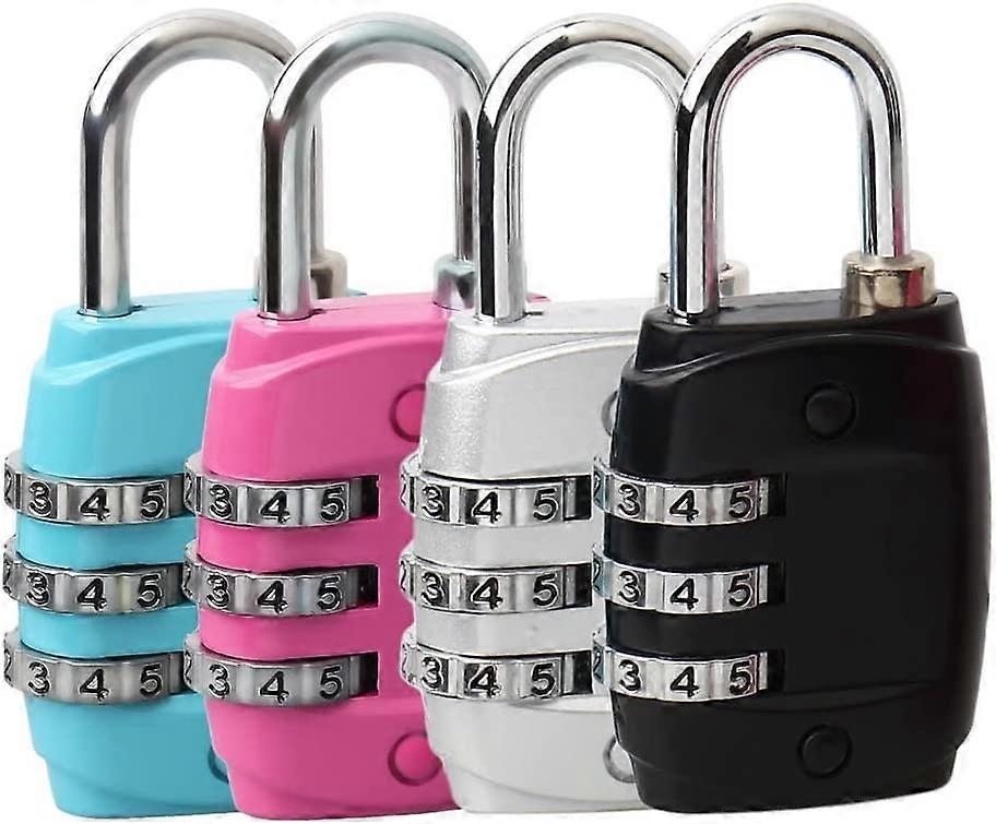 Set of 4 3-Digit Code Padlocks, Small Airplane Suitcase Padlock Metal College Locker Code Padlock for Outdoor Gym Locker (4 Colors)