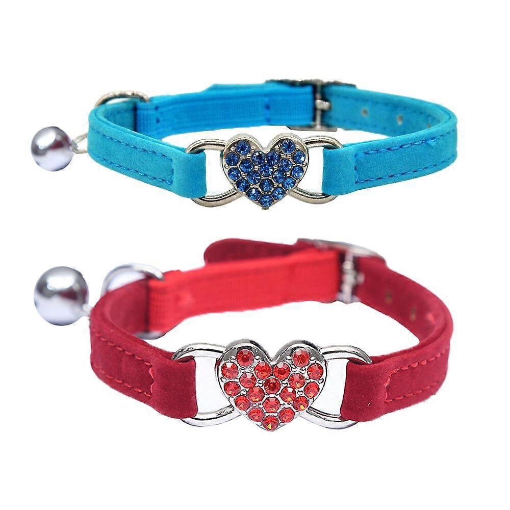 Soft Velvet Safe Cat Adjustable Collar with Crystal Heart Charm and Bells