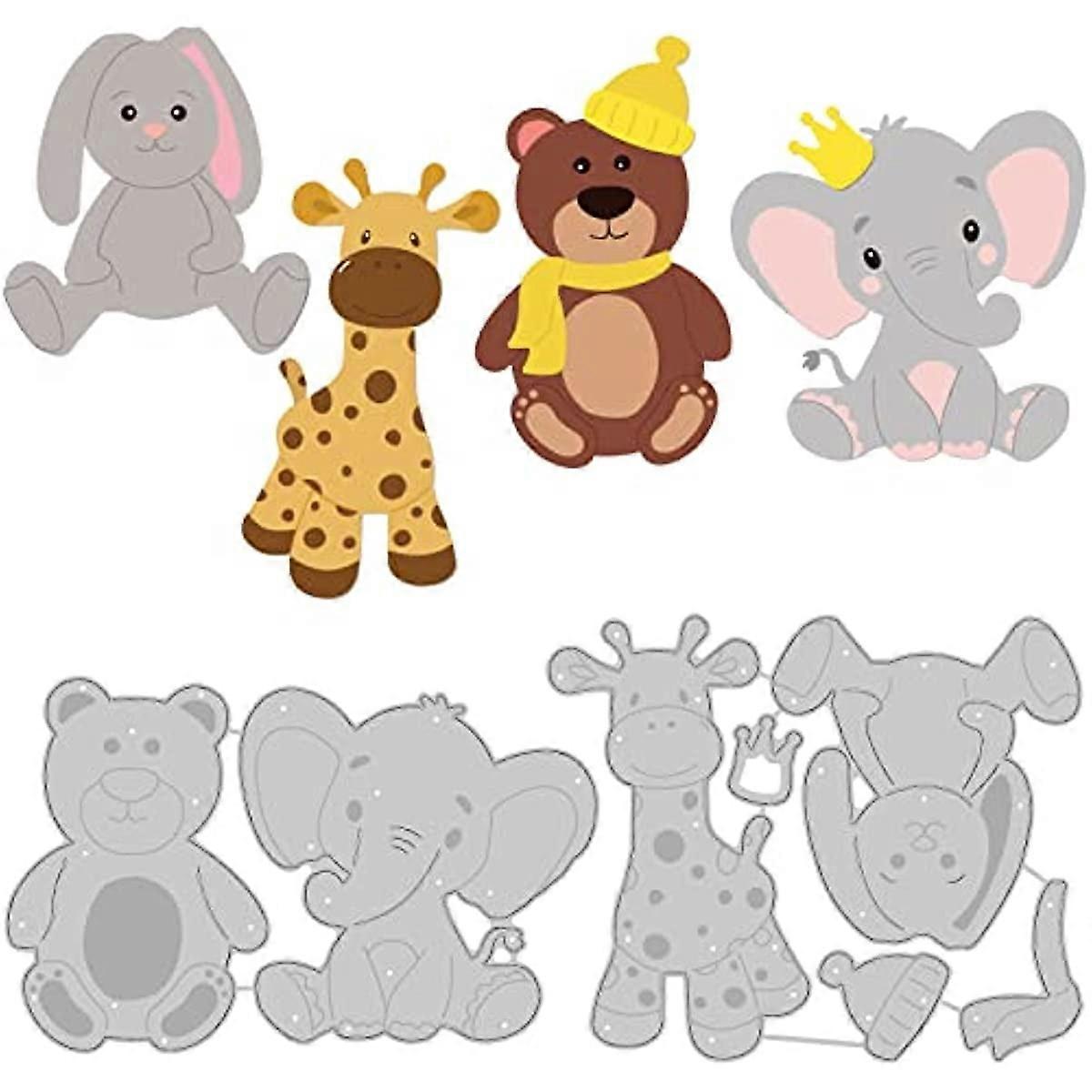 2Pcs 4 Style Stuffed Animal Cutting Dies Bear Elephant Rabbit Deer Embossing Stencils Template