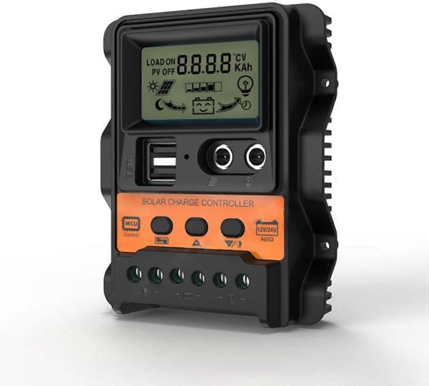 Solar Charge Controller, PWM Solar Charge Regulator With LCD 12V 24V 30A Dual USB 5V Output Solar Panel Charger Controller