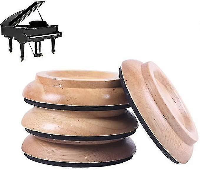 4ピアノキャスターカップ、ピアノキャスターカップアクセサリー、ピアノコースター、無垢材、耐衝撃性家具保護、ノンスリ付き床保護のパック