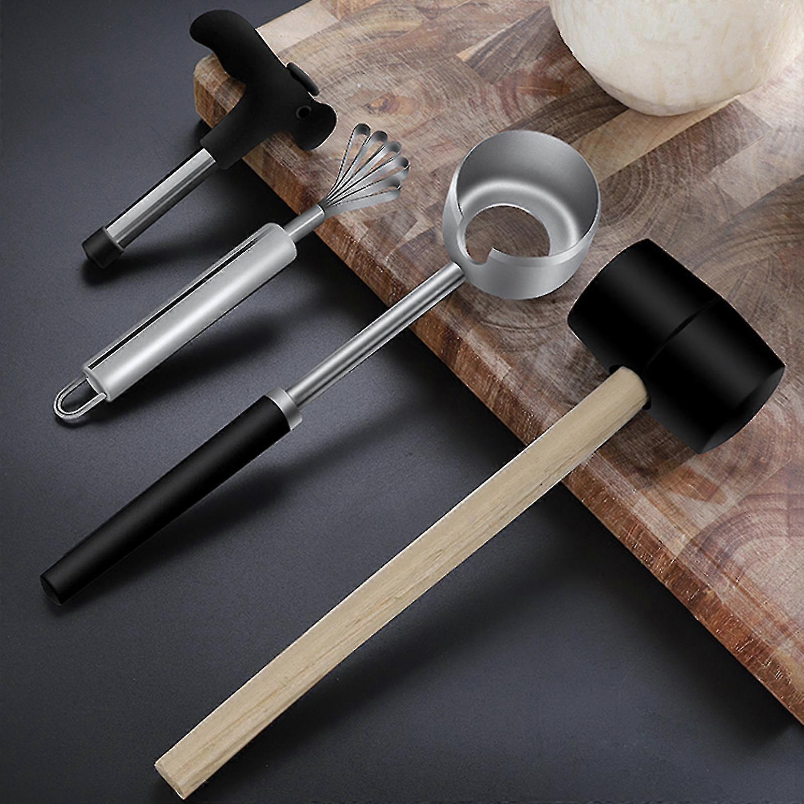 Coconut Opener Tool Set For Young Coconut Opening With Rubber Mallet Durable