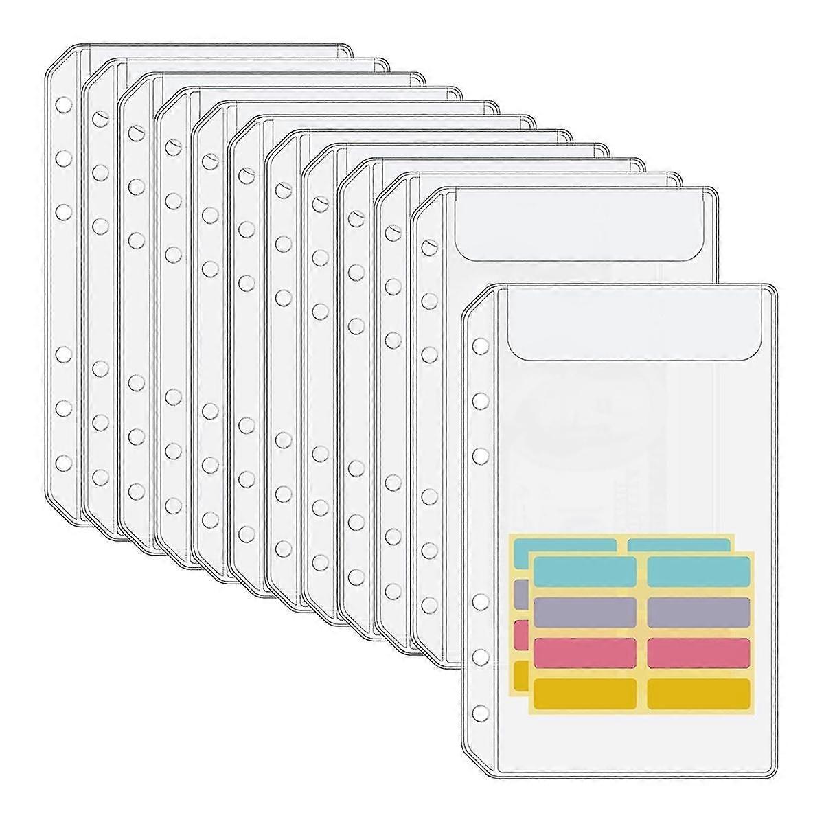 A6 Binder Pockets 12PCS No Zipper Envelopes for Budgeting,6-Hole Zipperless Binder Pouches Envelope
