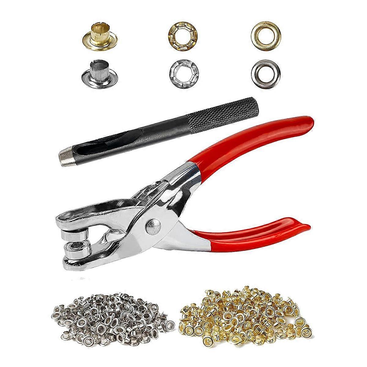 500Pc 1/4 Inch Grommet Tool Kit, Leather Hole Punch Pliers, Grommets Kit with 500 Metal Gold and Si