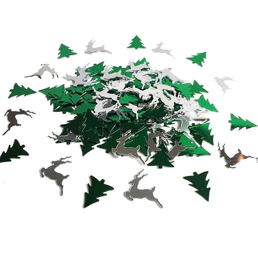 Christmas Tree and Elk Shaped Merry Christmas Table Confetti (Green & Silver)