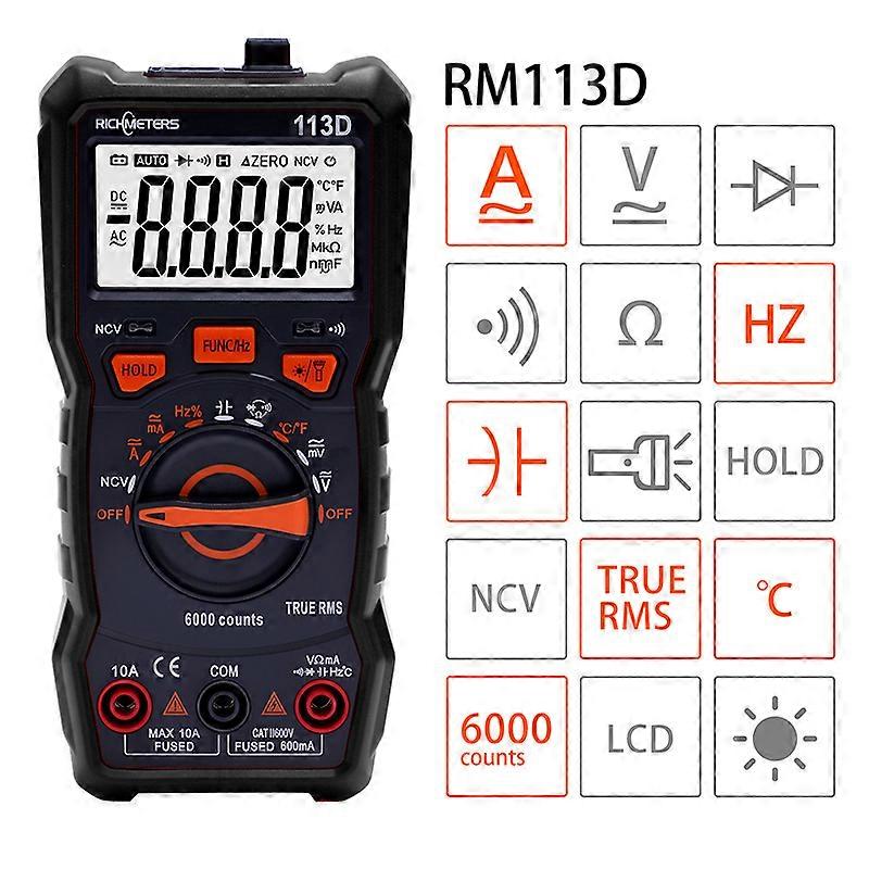 RICHMETERS RM113G 6000 Counts Digital Multimeter Automatic AC/DC Voltage Meter Continuity NCV RM113A/D/E with Magnet