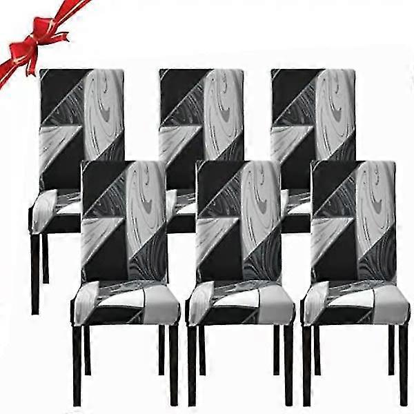 6-pack Stretch Dining Chair Slipcovers (Geometric Black, Set of