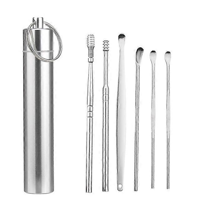 6Pcs/set Stainless Steel Earpick Set Ear Vax Remover Double-Headed Spiral Cleaning Tools Curette Spoon Care Easy Carry