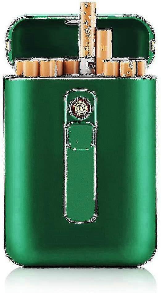 Portable 20 Cigarette Case With Usb Rechargeable Light Green