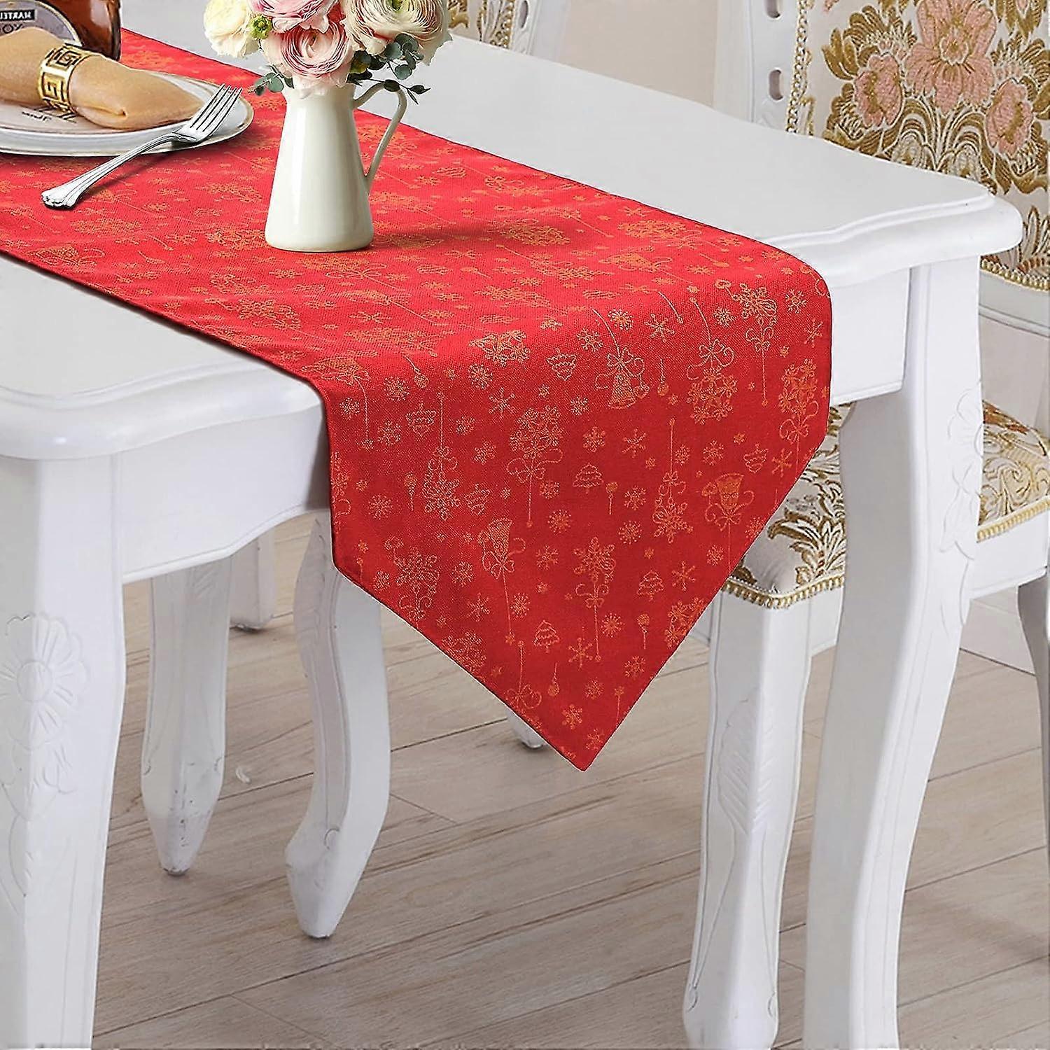 Christmas Table Runner Embroidered Table Runner Decor Snowflake Christmas Table Cloth Classic Table Linen for Home Decorative Tablecloth party Holiday
