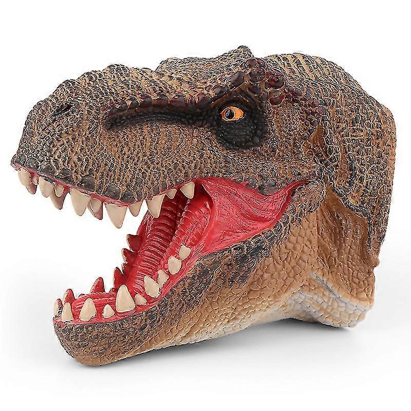 Tyrannosaurus Rex Hand Puppet Head (brown) Dinosaur Hand Puppet Toy Soft Rubber Dinosaur Toy Simulation Animal Model Vinyl Hand Puppet Toy
