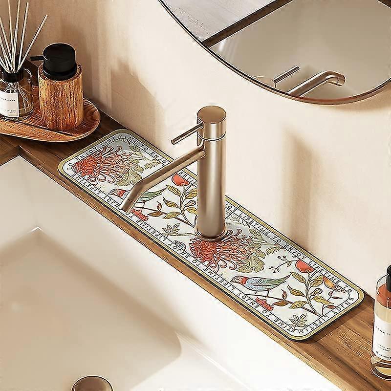 Fantasy Style Faucet Draining Mat, Vintage Soft Diatom Mud Non-slip Drain Pad Quick Dry Mat