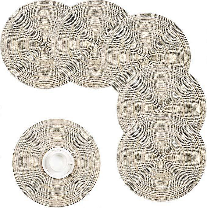KINZON (Beige, Ensemble de 6)38cm Tiss Rond Napperons Chaleur Isolation Antidrapant Tress Coton Tapis de Table  dner