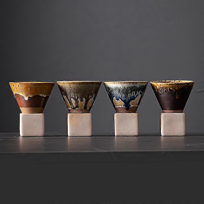 Coarse Pottery Coffee Mug with Base, 200ml Creative Triangular Cone Shape Porcelain Mug