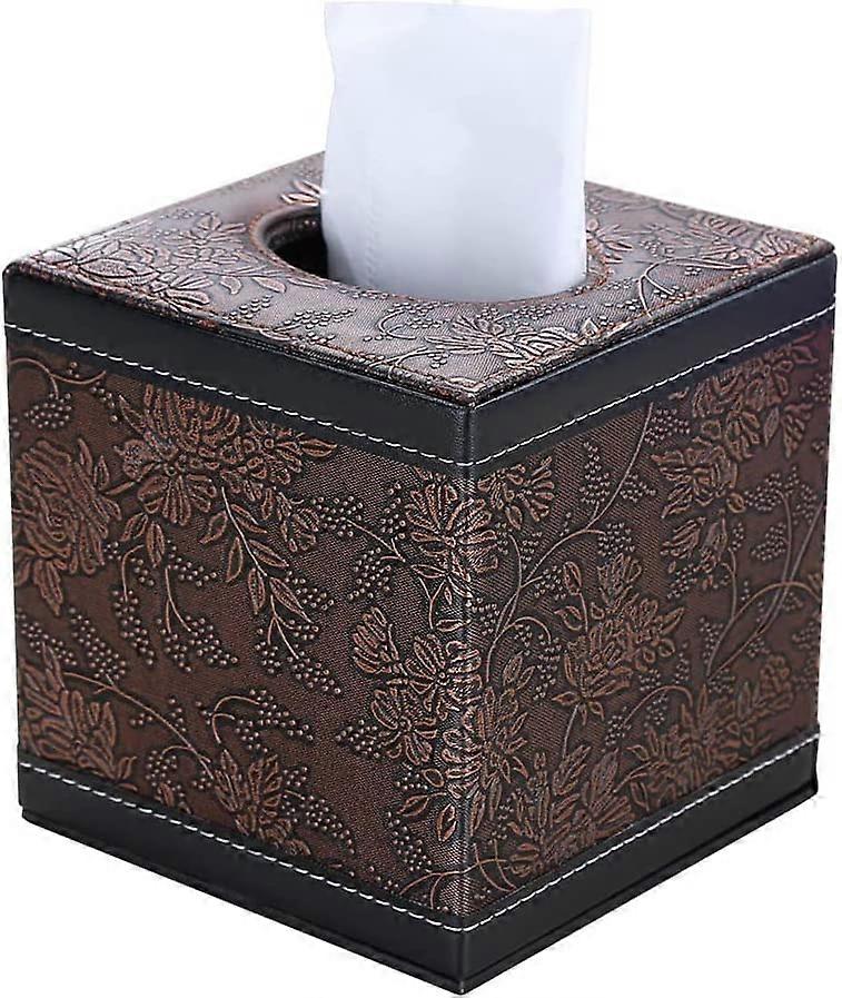 Leather Cube Square Tissue Box Cover Holder Vintage Flower