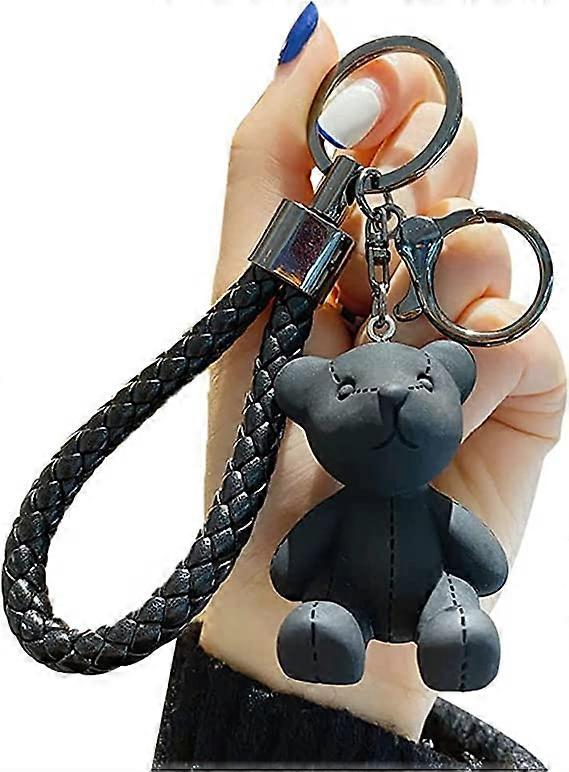 Cartoon creative resin puppet bearBear Key Ring Charm for Car Keys, Backpack Accessories cute bag ornament(black2pcs)